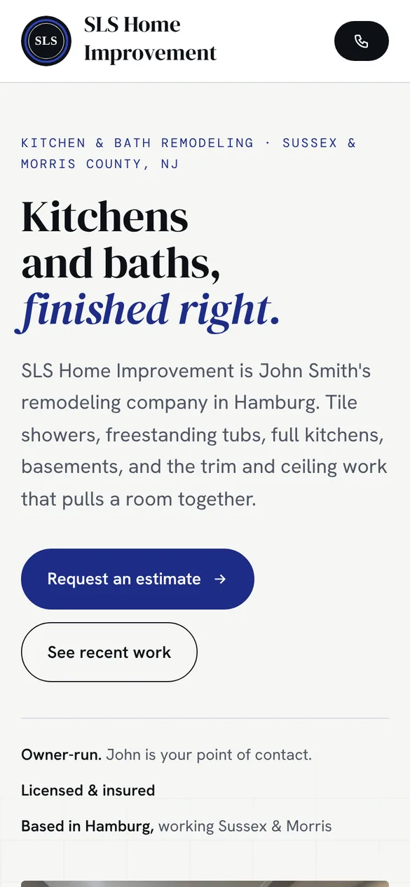 The same homepage on a phone
